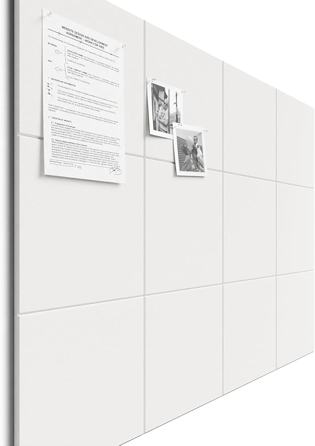 Bumusty Large Cork Board 47"x35" Alternative - 12 Pack Felt Wall Tiles with 70 Safe Removable Adhesive Tabs, 30 Pushpins, Cork Boards for Walls Pin Board Bulletin Board Office Decor (Milky White)