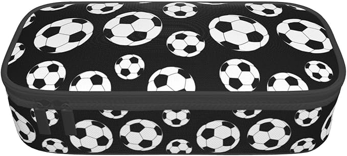 Black And White Soccer Ball Pencil Case Big Capacity Storage Pencil Pouch Stationery Bags With Zipper Portable Pen Holder Box Organizer For Boys Girls Teens Student College School Office Supplies