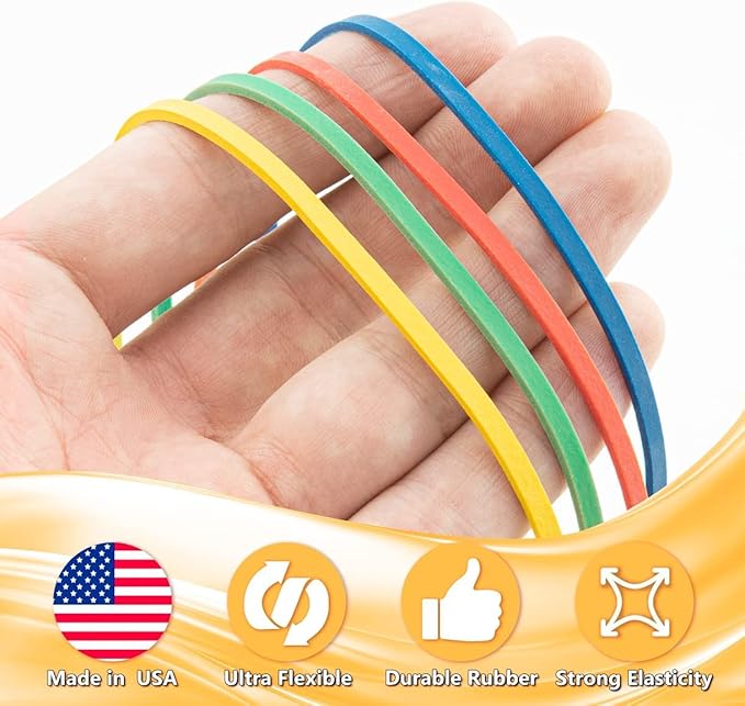 Bilinny Large Heavy Duty Rubber Bands - 7x1/8", 1 Lb. (Approx. 240) Assorted Colored Rubber Bands, Made in USA