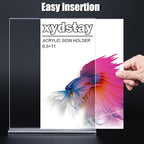 xydstay 12pack Acrylic Sign Holder 8.5 X 11, Vertical T Shape Clear Plastic Paper Sign Holder, Menu Holder Display Stand, FLyer Table Sign Holder for Restaurant, Office, School, Store and Home Use