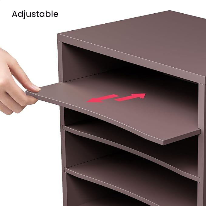 Ballucci 4-Tier Paper Organizer, Desk File Organizer, Stackable Letter Tray, Wood Mail Sorter with Adjustable Storage Shelves, Office Desk Organizer, Dark Brown, Espresso