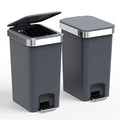accep 2 Pack Bathroom Garbage Can with Lid, 2.6 Gallon /10 Liter Small Trash Can, Press Top Bin & Step Metal Pedal Trash Bin, Waste Basket for Bedroom, Home Offices, Small Spaces, Dorm (Black Gray)
