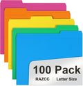 File Folder, RAZCC 100 Pack 1/3 Cut Tab Colored File Folders, File Folder Letter Size for Office Classroom Use, Assorted 5 Colors Folders with Tabs