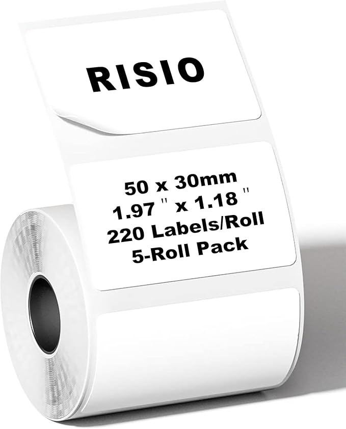 Risio Thermal Labels 2"x1.18"(50x30mm),220 Labels/Roll(5 Rolls),Waterproof, Oil-Resistant, Scratch-Resistant Thermal Label Paper,for Barcode/Address/Mailing/Logo/Business/Home
