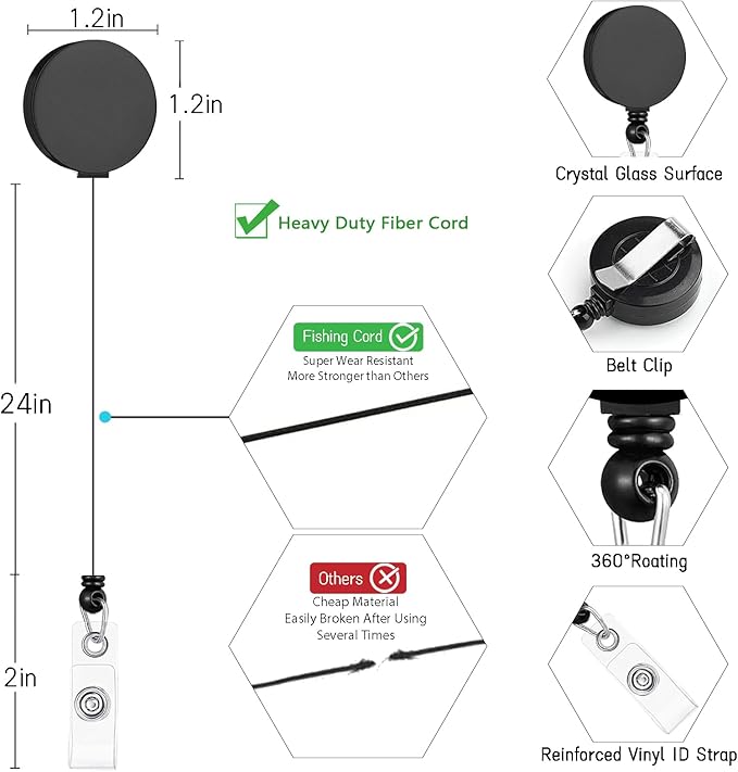 Black Badge Holder Retractable Lanyard, Lanyards for ID Badges Name Tags Vertical Card Holder, Detachable Lanyard Badge Reel Retractable, Teacher Nurse Workers Women Office Gifts