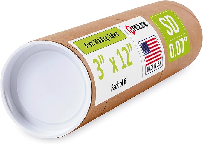Paclord 3" x 12" Reinforced Kraft Paper Mailing Tube, Pack of 1 Tube with 2 Caps – Secure USPS Approved Poster Tube – Cardboard Tube for Shipping and Storing Posters, Prints, Artwork, or Documents