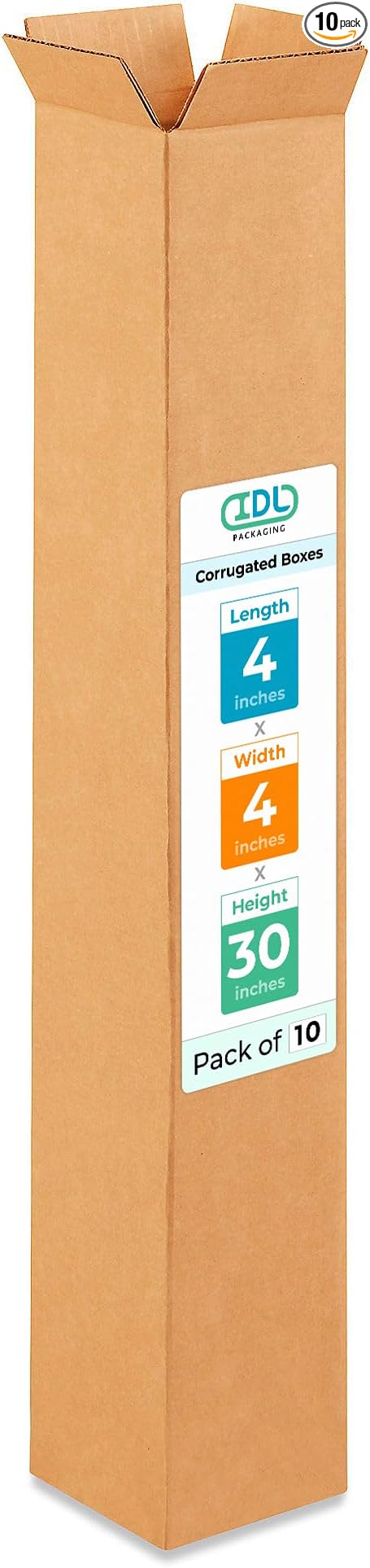 Tall Moving & Shipping Boxes 4x4x30 inches (10-Pack) - Extra Strength 200 lb vs Regular - Corrugated Strong Boxes for Packaging Moving - Box for Shipping, Made in USA - Tall Box by IDL Packaging