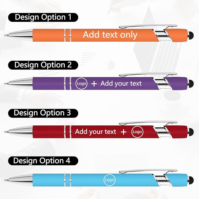 WYPAS Bulk Custom Pens - Personalized with Name, Engraved Text/Logo - Stylus Tip, Black Ink - Options for Corporate Gatherings, Events & Promotions (Red)