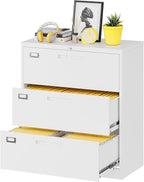 Fesbos Lateral File Cabinet with Lock, 3 Drawer Large Metal Filing Cabinet,Home Office Lockable Storage Cabinet for Hanging Files Letter/Legal/F4/A4 Size-Assembly Required