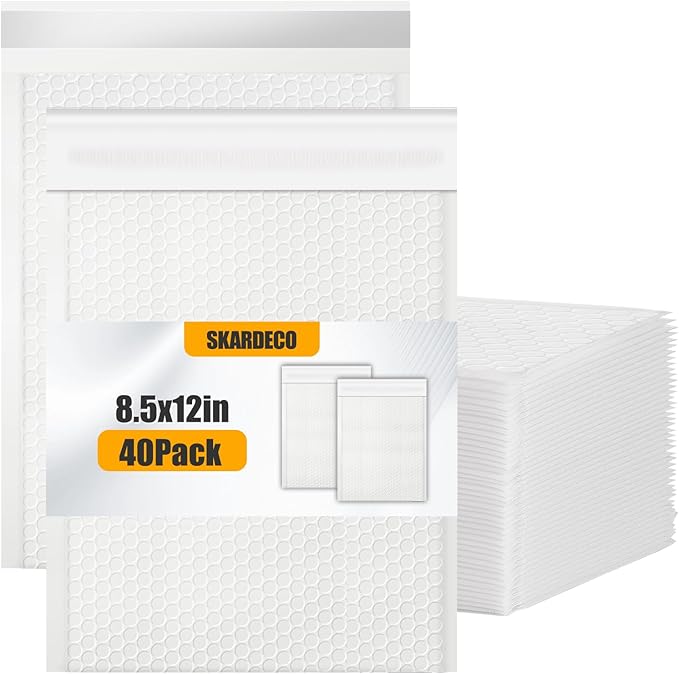 skardeco Bubble Mailers 8.5x11inch 40Pack White Bubble Mailers Self-Seal Padded Mailing Envelopes Bubble Opaque Padded Mailer for Small Businesses to Package and Mail Jewelry Cosmetics#2