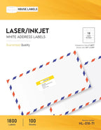 HOUSELABELS 18-up Address Labels (2-3/8" x 1-1/4") for Laser and Inkjet Printers, 50 Sheets