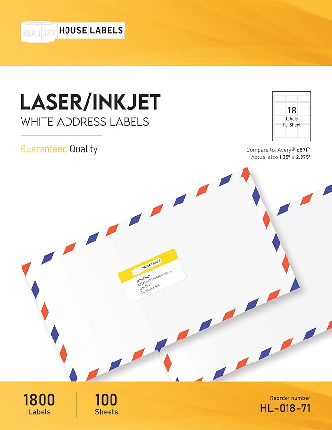 HOUSELABELS 18-up Address Labels (2-3/8" x 1-1/4") for Laser and Inkjet Printers, 700 Sheets
