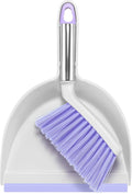 NACENA Mini Broom and Dustpan Set, Small Dust Pan and Brush Set with Handle Dustpan Teeth for Cleaning Hair Suitable for Office Desks Drawers Sofas Outdoor Camping, Light & Purple