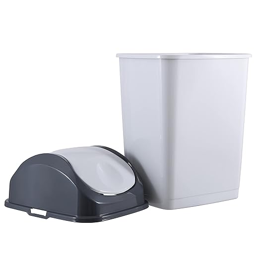 Superio Kitchen Trash Can with Swing Top Lid 9 Gallon Slim Waste Bin 37 Qt Sturdy Plastic Garbage Can Medium Recycling Bin for Office, Bathroom, Under Counter, Dorm, Bedroom (Smoke White/Grey)