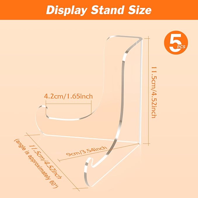 Dooiclear 5 Pack Acrylic Display Stand, Plate Stand for Display, Clear Easel Stand, Display Holder for Card, Frame, Picture, Magazine, Book, CD, Phone (Large/ 4.5 Inch)