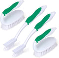 HileSwan Scrub Brush Set, 4 Pack Deep Cleaning Brush Kit - 2 Scrub Brush, 2 Tile & Grout Brush with Built-in Scraper, Household Commercial Scrubber for Floor, Shower, Pool Wall, Tub (Green)