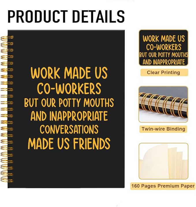 Mhfpl Work Made Us Coworkers But Friends Black Golden Funny Spiral Notebook, Office Gifts for Work Bestie, Swear Notepad, Goodbye Gfts for Coworkers, Farewell Gifts for Coworkers
