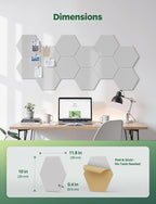 Large Bulletin Board 12" x 10", 12 Pack White Cork Boards for Walls, Self-Adhesive Hexagon Felt Pushpins Wall Tiles, Display for Messages, DIY Notice, Photo Decorations, Classroom, Office, Bedroom