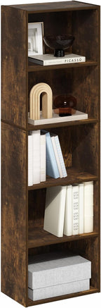 Furinno LUDER Book Shelf, 5-Cube Bookshelf, Bookcase with Open Shelf, 9.4 x 15.8 x 52, for Living Room, Bedroom, Home Office, Amber Pine