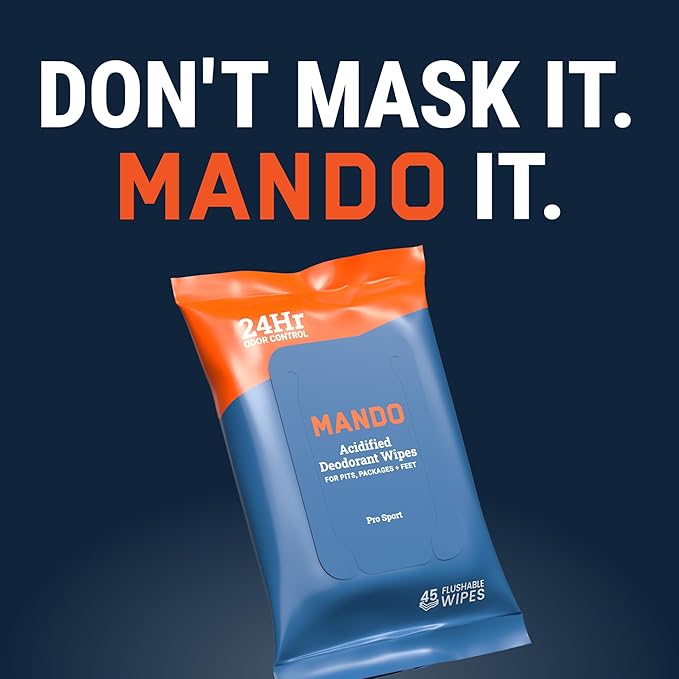 Mando Deodorant Wipes - 24 Hour Odor Control - Aluminum Free, Baking Soda Free, Skin Safe - 45 Count (2 Pack)