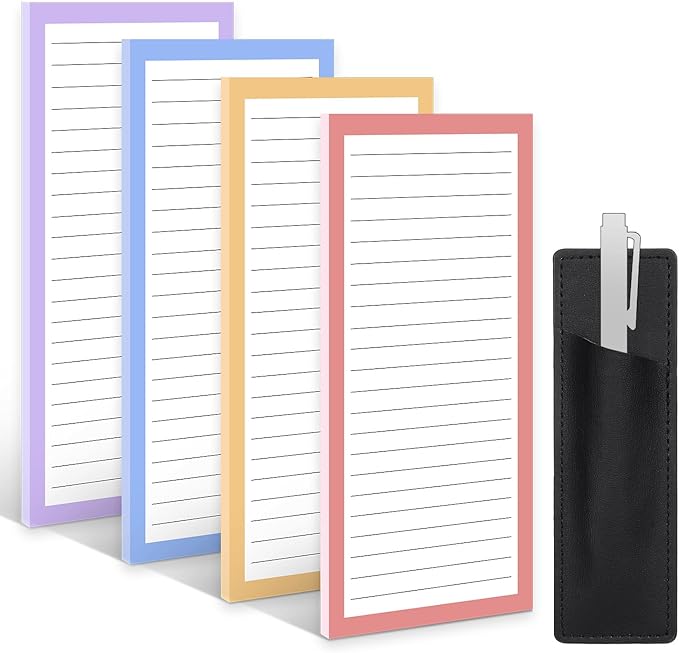 Thboxes 4 Pack Magnetic Note Pad for Fridge with Pen Holder, Totally 200 Sheets Magnetic To Do List, Grocery List, Shopping List, Memo Pads for Refrigerator（Light Color）