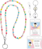 Lanyards for ID Badges Teacher Gifts Cute Wooden Beaded Lanyard with ID Holder Retractable Badge Reel Keys Eyeglass Chains for Women