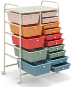 HAPPYGRILL 15-Drawer Rolling Cart, Storage Carts with Removable Drawers & Steel Frame, Utility Cart on Lockable Wheels for Home, School, Office, Macaroon