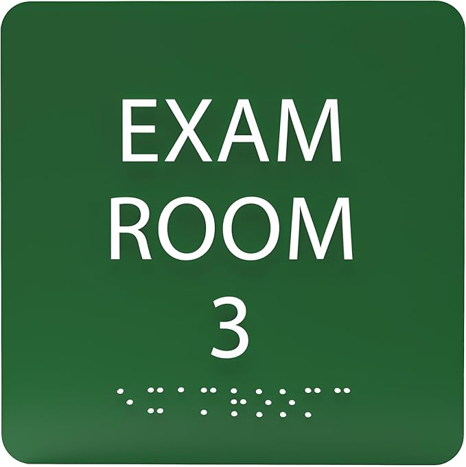 6" X6" Exam Room 3 Sign - ADA Compliant Tactile Graphics Grade 2 Braille Text Acrylic Wall Signs - Educational Institution Directional Assistance Test Center Door Sign for Schools