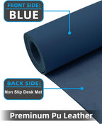Pu Leather Desk Protector & Writing Pad, Non-Slip Laptop Mat - Waterproof, Office/Home (23.6"x13.8", Midnight Blue)