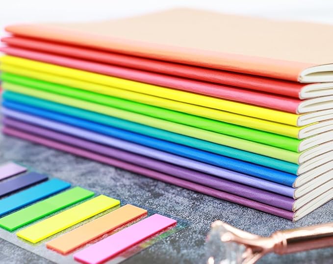 Zegrox A5 Notebook Bulk, 48 pack Kraft Cover College ruled Travel Journals with Pastel Color Spine for Students Office, 60 Lined Pages, 8.3”x 5.5”