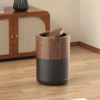 LEASYLIFE 3.1 GAL Modern Metal Trash Can with Realistic Wood Texture,Built-in Bag Holder,Flip Lid,Small Bathroom Garbage Can for Bathroom,Home,Office,Living Room (3.1gal Swing lid)