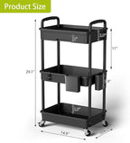 Sorgion 3 Tier Rolling Cart Organizer,Laundry Room Bathroom Organizers and Storage Office Shelves Mobile Shelving Unit Kitchen Trolley Cart with Wheels for Art,Craft,Diaper,Bedside,Snack(Black)