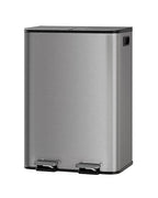 GarveeHome 2 x 8 gal Stainless Steel Double Trash Can with Lid for Kitchen, Large Dual Trash and Recycle Bin Combo, Step-on Kitchen Metal Garbage Cans, PP Inner Buckets, Liner Rim, Matte Grey