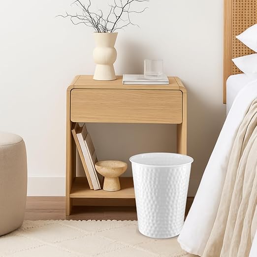 Monarch Abode Metal Bathroom Trash Can – Waste Basket for Bedroom, Office Desk, & Dorm, Hand Hammered, Durable Decorative White Small Trash Can Bathroom Garbage Bin Wastebasket