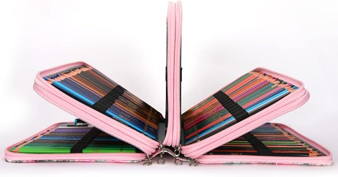 Vomgomfom Large Capacity Pencil Case - Zipper Closure Twill Fabric Case for 300 Colored Pencils or 200 Gel Pens, Artist Organizer (Pink Rose)