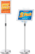 RedChili 2 Pack Sign Holder Stand 8.5x11 Inch, Adjustable Floor Standing Sign Holder Signage Stand with Aluminum Snap-Open Frame Vertical Horizontal View Display For Malls Schools Restaurants (Silver, Sharp Corner)