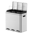 OUTLANE 60L 3-Compartment Stainless Steel Recycling Bin, Step Pedal, Quiet Close, Removable Liners, Fingerprint Resistant, Indoor Waste Bin for Home/Office, 37.6x63x58cm