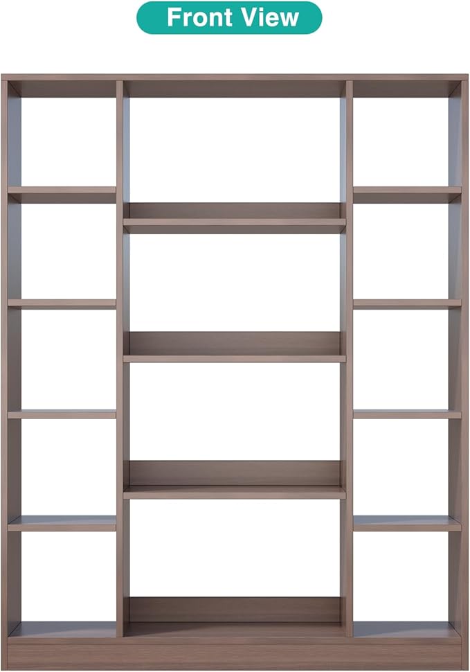 OSCHF Cube Storage Bookcase with Base - Large Wooden Bookshelf with 10 Open Cubes and 4 Shelves for Home and Office, Freestanding Organizer, Walnut