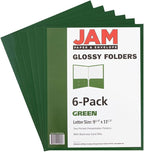 JAM PAPER Laminated Two Pocket Glossy School Folders - Letter Size - High Gloss Green - Bulk 25/Pack