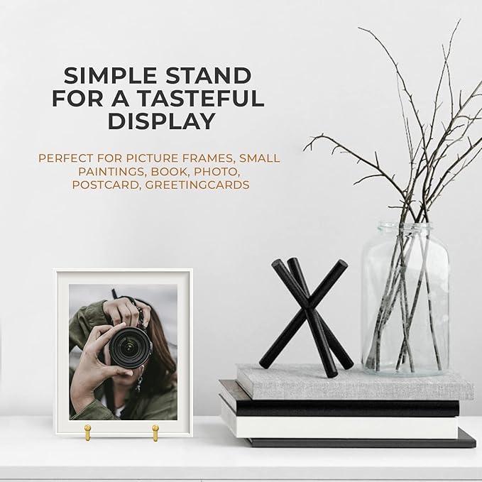 TR-LIFE Plate Display Stand - 3 Inch Holder + Metal Frame for Picture, Decorative Plate, Photo Easel, Tabletop Art (Gold 2 Pack)