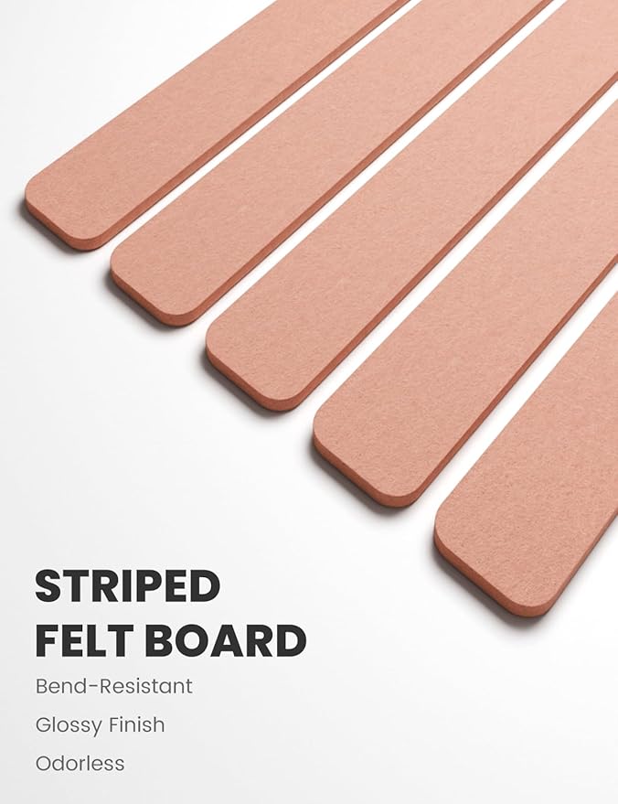 Fluxynara Cork Board Alternative Felt Strip Board 5-Pack 13"x2", Office Pin Board with 35 Push Pins, Adhesive Install for Bedroom Door & Home Office(Pink)