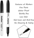 Keebor Permanent Markers Bulk, 60 Pack Black Permanent Markers, Quick Drying & Fade Resistant, Fine Point Marker Set for Wood, Plastic, Paper, Metal