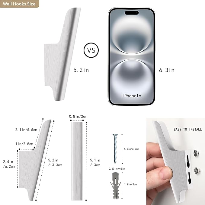 FCOWK Wood Wall Hooks 4 Pack Coat Hooks Wall Mount White Wooden Hooks for Hanging Hat, Bag, Backpack, Rustic Coat Hooks for Wall, Wood Towel Hooks for Bathrooms and Entryway Hooks (White)