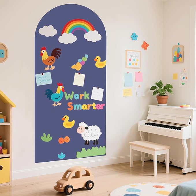 WUPIOS Magnetic Wall Decal Dusty Blue Magnetic Chalkboard for Wall 39.3x17.5 Inches Arch Wall Decal Sticker Sheets Peel and Stick Chalk Board Roll with Chalks for Playroom Classroom