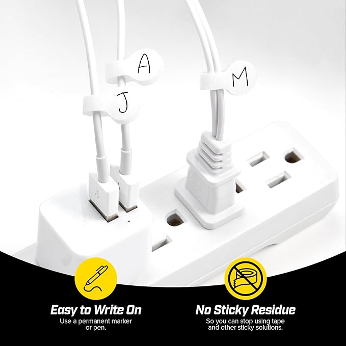 Wrap-It Storage Cable Labels, Mini, White (60 Pack) - Cord and Wire Tags for Cable Management and Organizer for Electronics, Computers and More