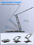JCZT Adjustable Laptop Stand for Desk, 360° Rotating Base Ergonomic Computer Stand, Laptop Riser Foldable Protable for Office Home Fits Compatible with MacBook Pro/Air Notebook up to 10-16" Black