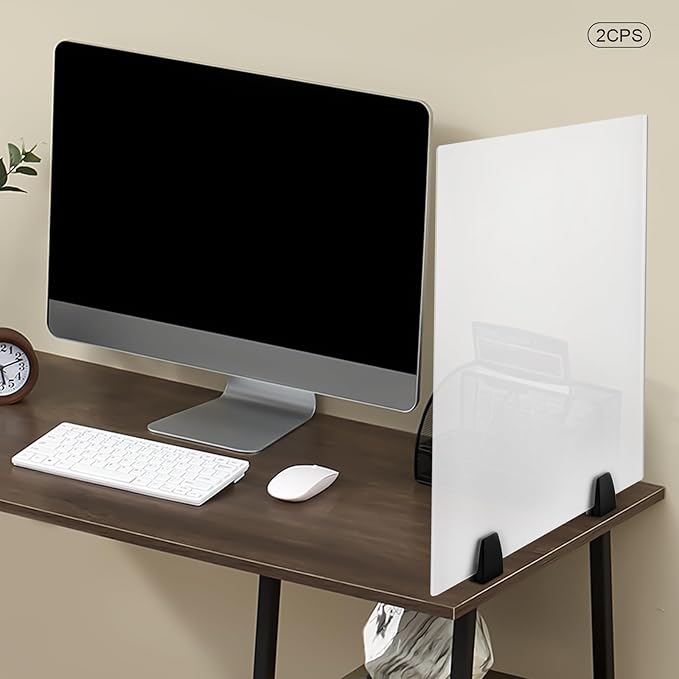 2 Pack Desk Privacy Panels & Dividers, 24 * 18" Frosted Acrylic Desk Partition Panel with Clamps, Portable Privacy Screen for Office, School, Call Center Workstation