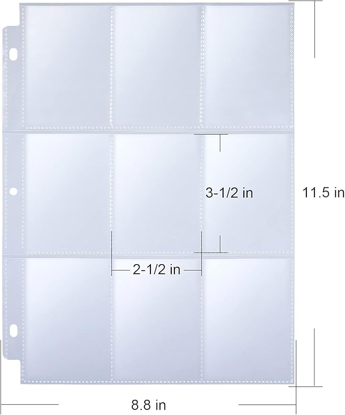 36 Pack 9 Pocket Page Protector, Holds 324 Cards, Trading Card Sleeves Page Clear Sheet Protector Pages for 3 Ring Binder, Card Sheets for Standard Size Cards