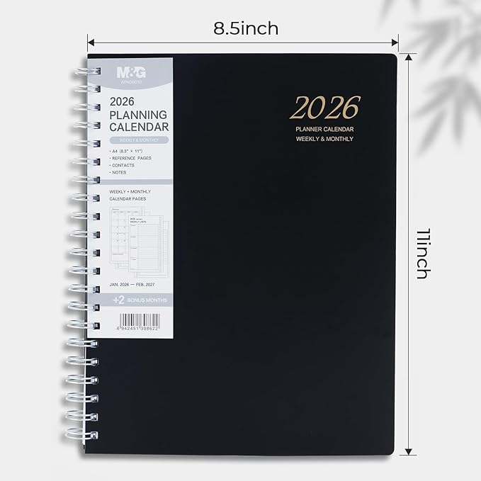 M&G 2026 Planner, Weekly and Monthly Planner Calendar, Jan 2026-Feb 2027 Agenda Book With Monthly Tabs for School Work Home Supplies, A4 8.5" x 11"