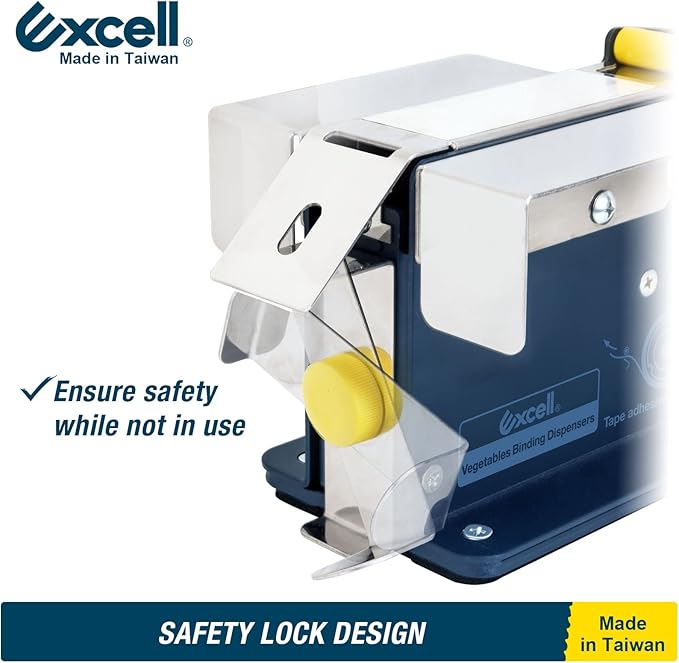 Excell ET-63521 TriCore Vegetable Wrappers Tape Dispenser: Fits 1", 3", and 3.5" cores for Flexible Tape use. Perfect for Packaging Groceries, Fruits, and Candy. Rust-Proof Blade ensures Durability.